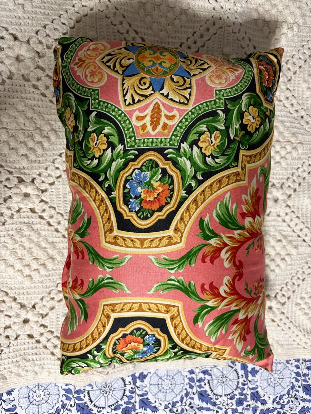 New Decorative Pink Floral Baroque Throw accent Pillow chinoiserie luxurious